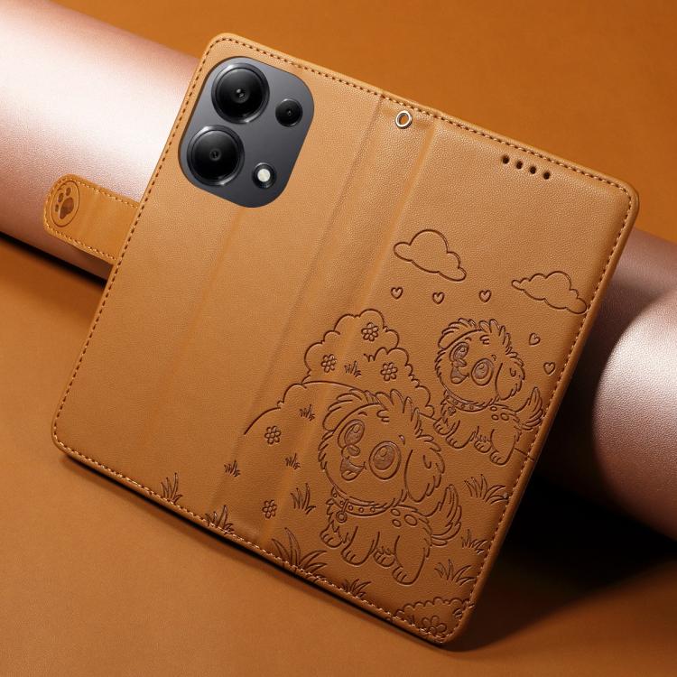 For Redmi Note 13 4G Embossed Heart Dog RFID Blocking Wallet Leather Phone Case