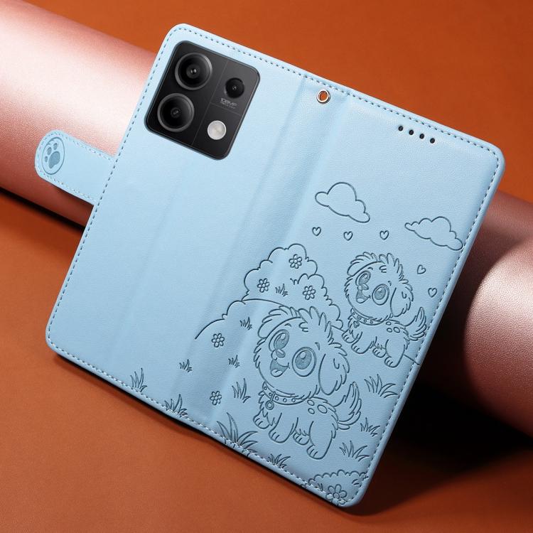 For Redmi Note 13 5G Embossed Heart Dog RFID Blocking Wallet Leather Phone Case