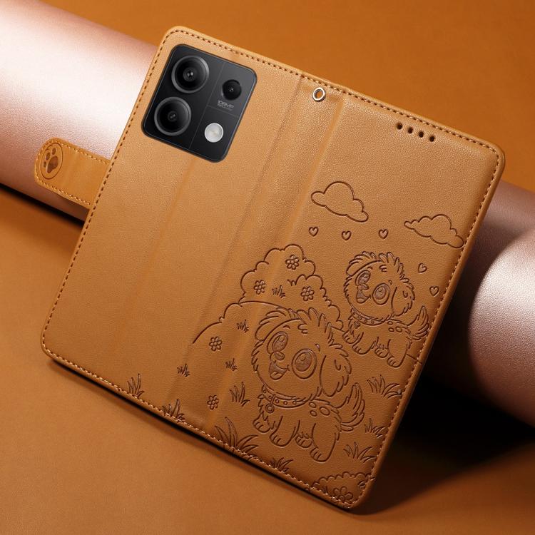 For Redmi Note 13 5G Embossed Heart Dog RFID Blocking Wallet Leather Phone Case
