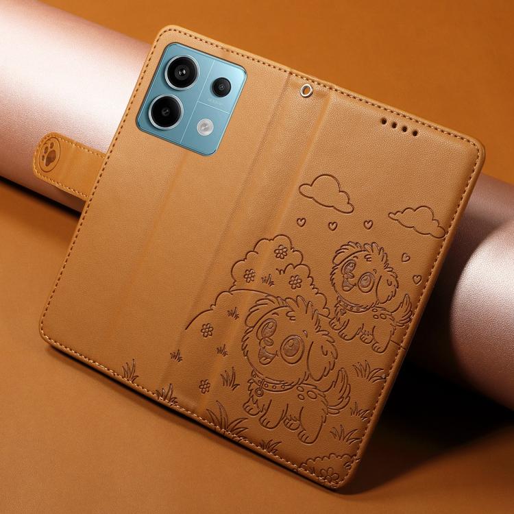 For Redmi Note 13 Pro 5G / Poco X6 5G Embossed Heart Dog RFID Blocking Wallet Leather Phone Case
