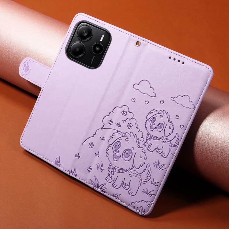 For Redmi Note 14 4G 163.25mm Embossed Heart Dog RFID Blocking Wallet Leather Phone Case