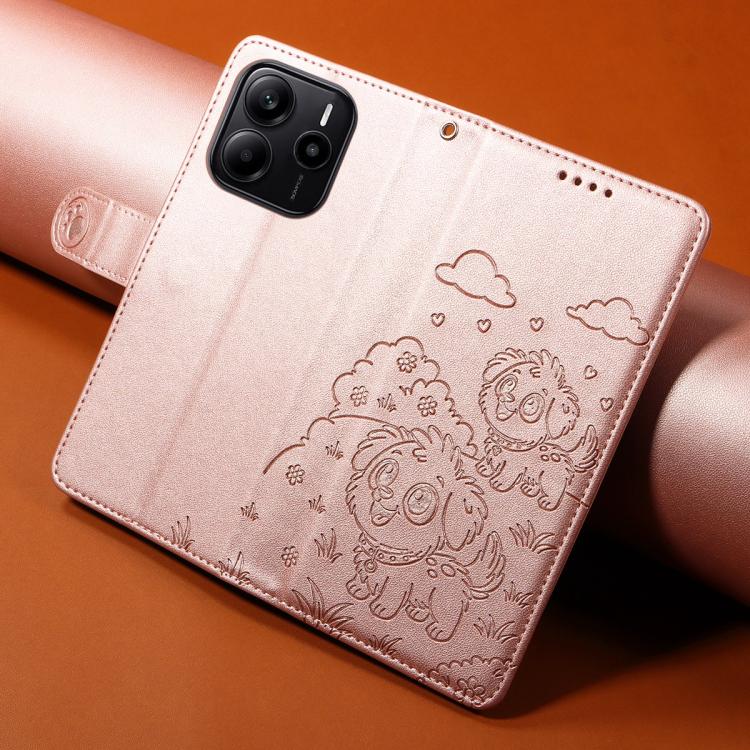 For Redmi Note 14 4G 163.25mm Embossed Heart Dog RFID Blocking Wallet Leather Phone Case