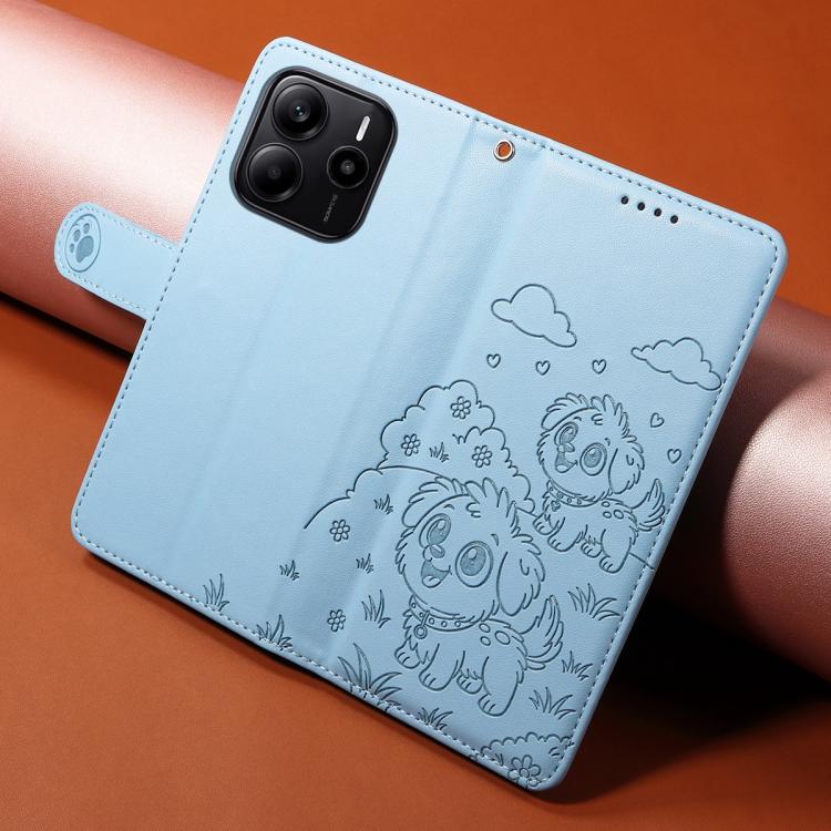 For Redmi Note 14 4G 163.25mm Embossed Heart Dog RFID Blocking Wallet Leather Phone Case