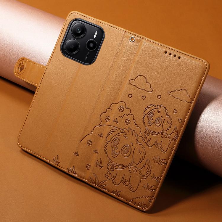 For Redmi Note 14 4G 163.25mm Embossed Heart Dog RFID Blocking Wallet Leather Phone Case