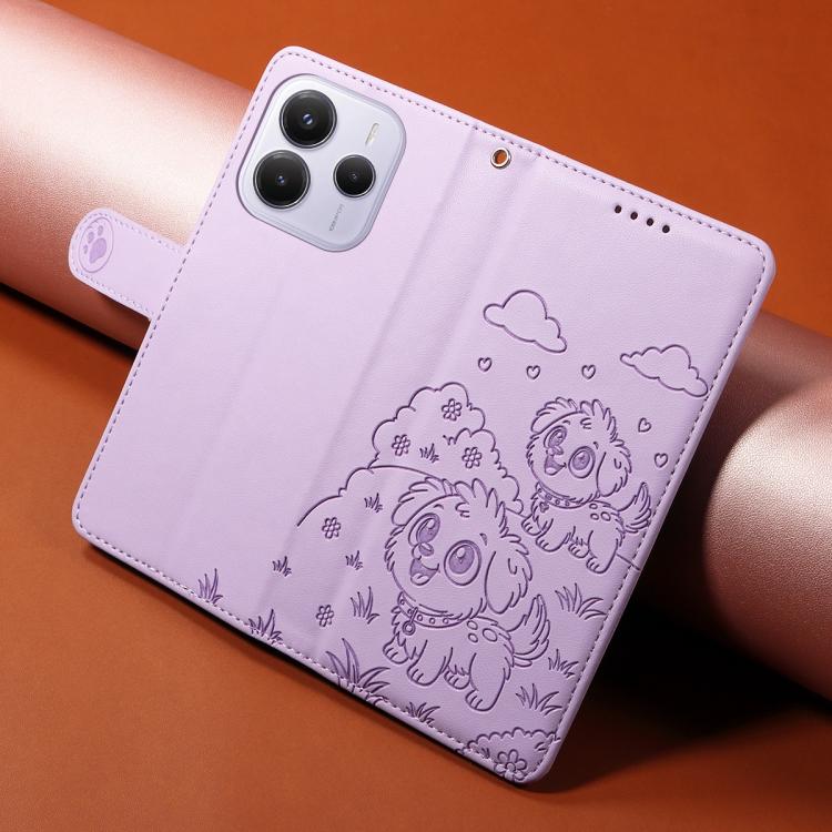 For Redmi Note 14 4G 164.84mm Embossed Heart Dog RFID Blocking Wallet Leather Phone Case