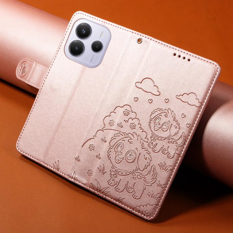 For Redmi Note 14 4G 164.84mm Embossed Heart Dog RFID Blocking Wallet Leather Phone Case