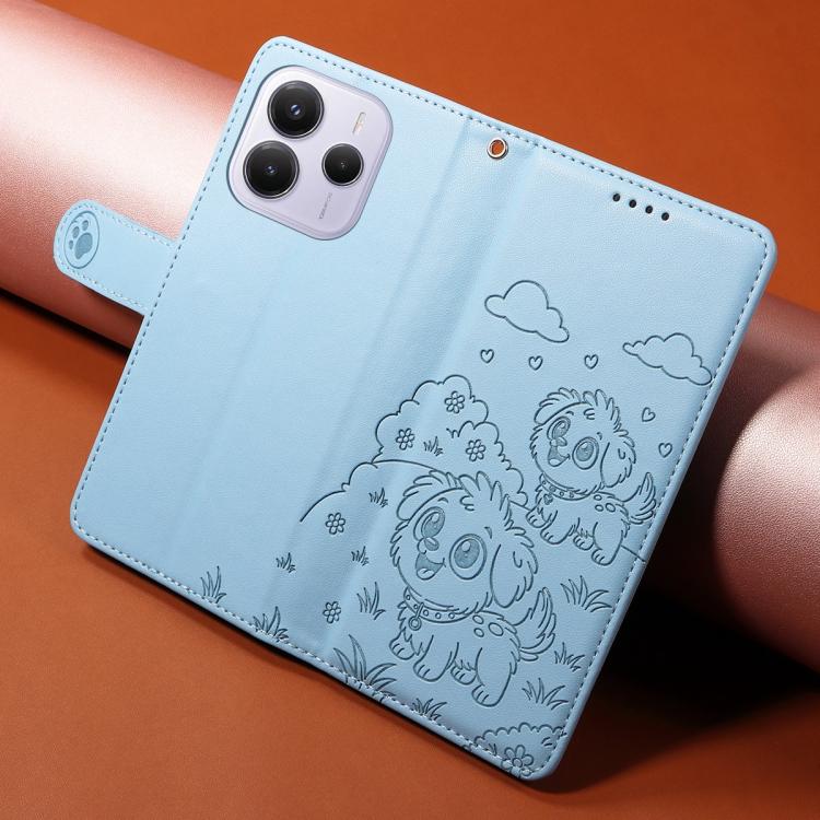 For Redmi Note 14 4G 164.84mm Embossed Heart Dog RFID Blocking Wallet Leather Phone Case