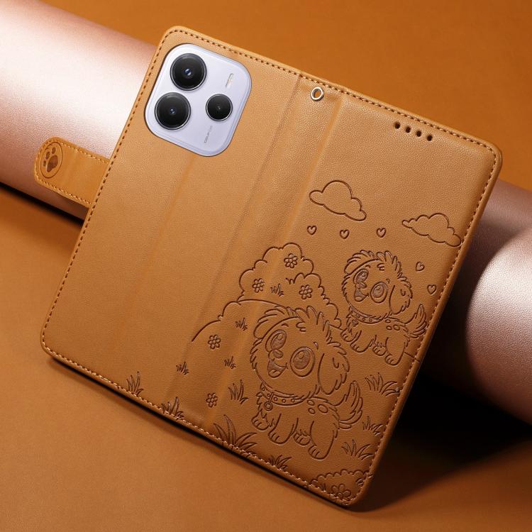 For Redmi Note 14 4G 164.84mm Embossed Heart Dog RFID Blocking Wallet Leather Phone Case