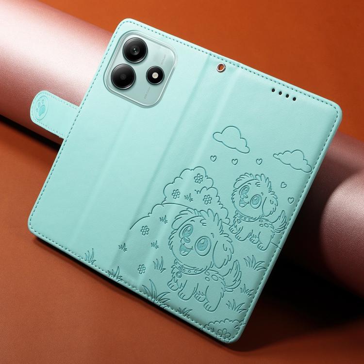 For Redmi Note 14 5G / Poco M7 Pro 5G Embossed Heart Dog RFID Blocking Wallet Leather Phone Case