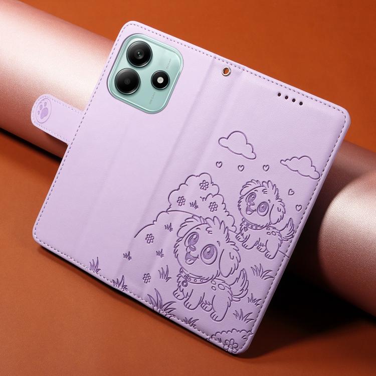 For Redmi Note 14 5G / Poco M7 Pro 5G Embossed Heart Dog RFID Blocking Wallet Leather Phone Case