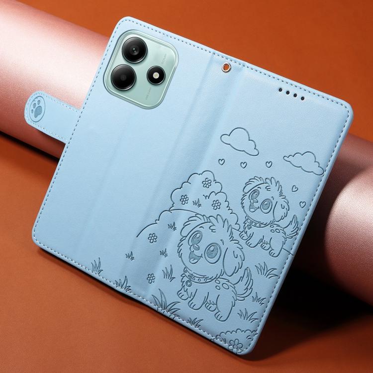 For Redmi Note 14 5G / Poco M7 Pro 5G Embossed Heart Dog RFID Blocking Wallet Leather Phone Case
