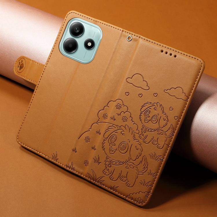 For Redmi Note 14 5G / Poco M7 Pro 5G Embossed Heart Dog RFID Blocking Wallet Leather Phone Case