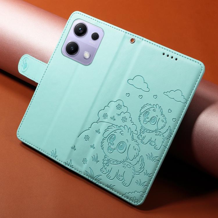 For Redmi Note 14S / 13 Pro 4G Global Embossed Heart Dog RFID Blocking Wallet Leather Phone Case