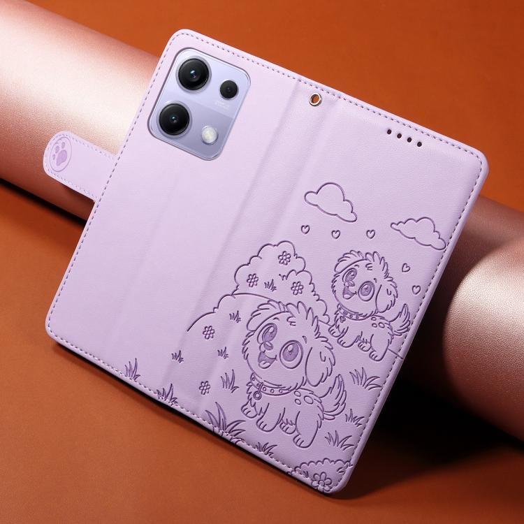 For Redmi Note 14S / 13 Pro 4G Global Embossed Heart Dog RFID Blocking Wallet Leather Phone Case