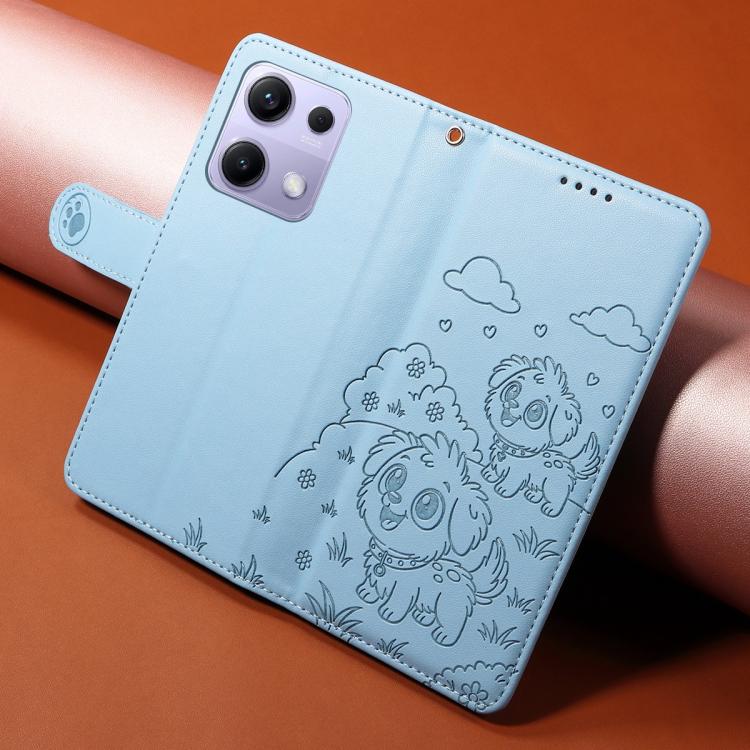 For Redmi Note 14S / 13 Pro 4G Global Embossed Heart Dog RFID Blocking Wallet Leather Phone Case