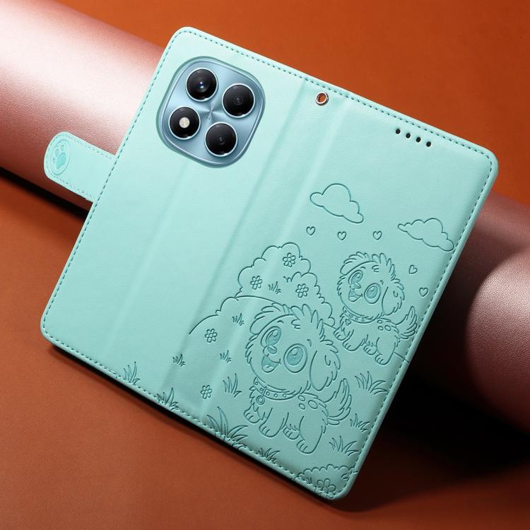 For Redmi Note 14 Pro+ 5G / 14 Pro 4G Embossed Heart Dog RFID Blocking Wallet Leather Phone Case