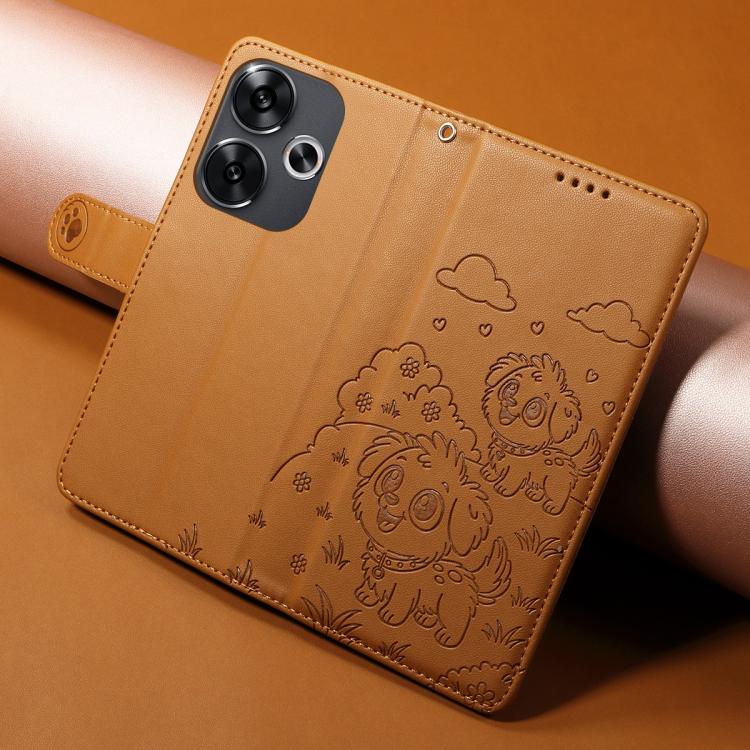 For Redmi Turbo 3 5G / Poco F6 Embossed Heart Dog RFID Blocking Wallet Leather Phone Case