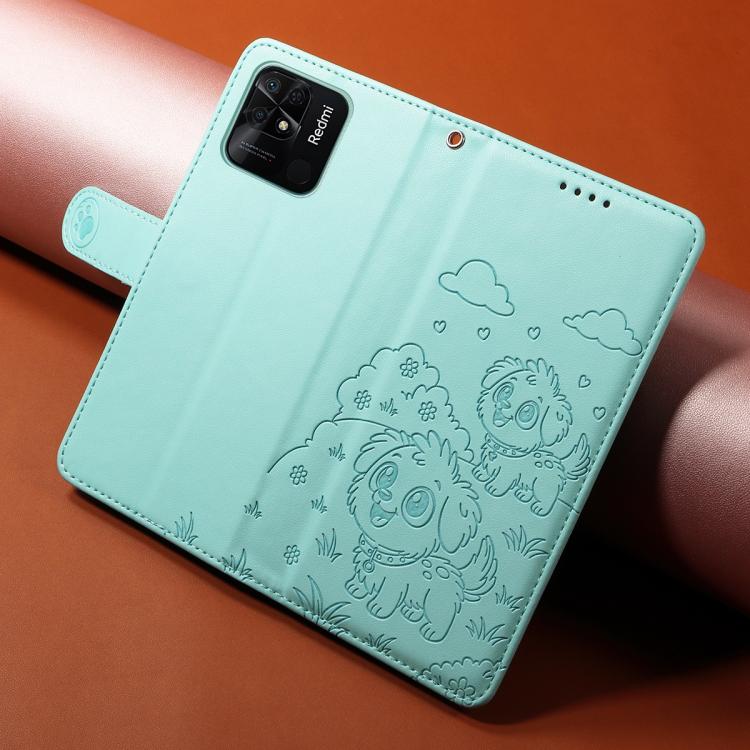For Redmi 10C / 10 Power Embossed Heart Dog RFID Blocking Wallet Leather Phone Case