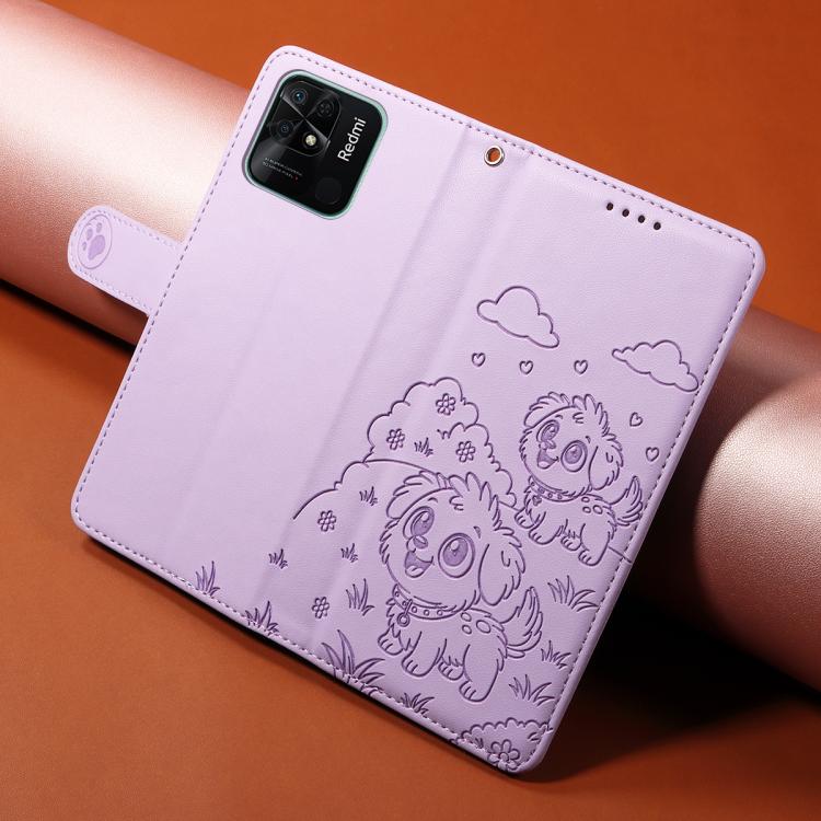 For Redmi 10C / 10 Power Embossed Heart Dog RFID Blocking Wallet Leather Phone Case