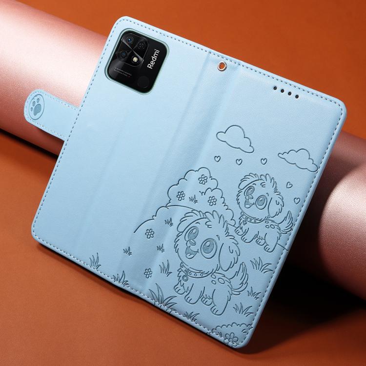 For Redmi 10C / 10 Power Embossed Heart Dog RFID Blocking Wallet Leather Phone Case