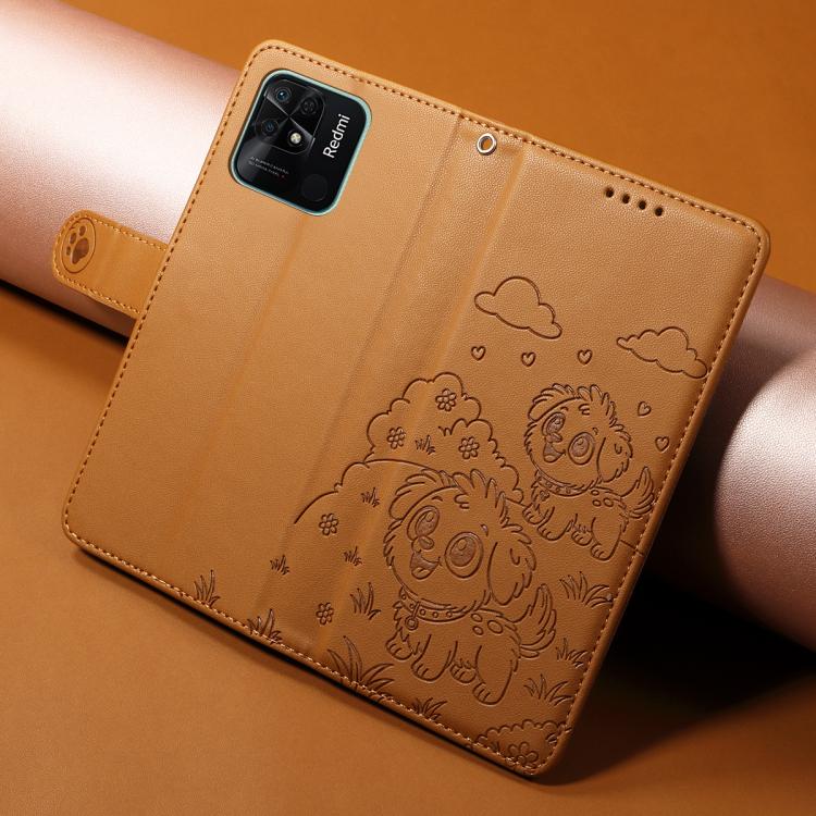 For Redmi 10C / 10 Power Embossed Heart Dog RFID Blocking Wallet Leather Phone Case