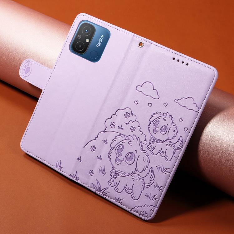For Redmi 11A 4G / Poco C55 Embossed Heart Dog RFID Blocking Wallet Leather Phone Case