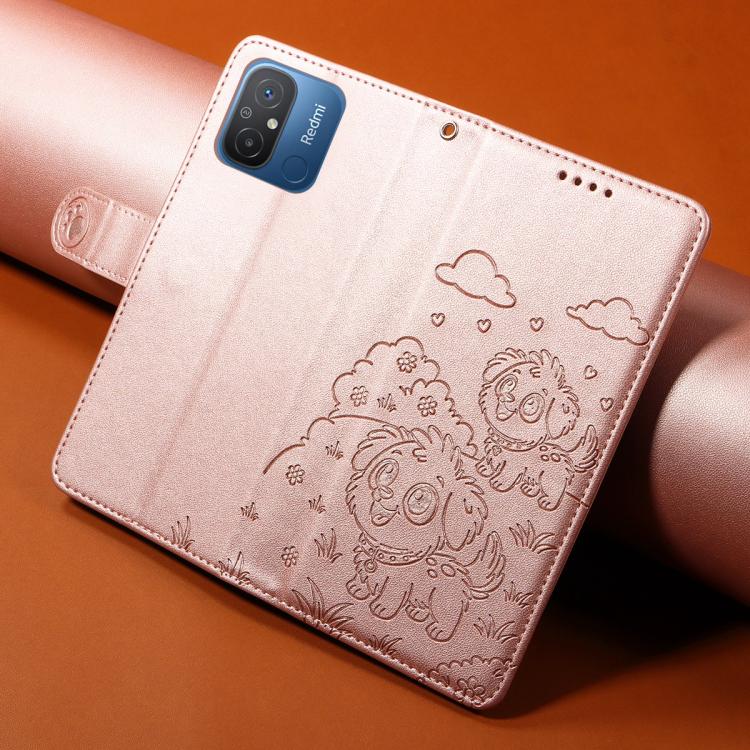 For Redmi 11A 4G / Poco C55 Embossed Heart Dog RFID Blocking Wallet Leather Phone Case