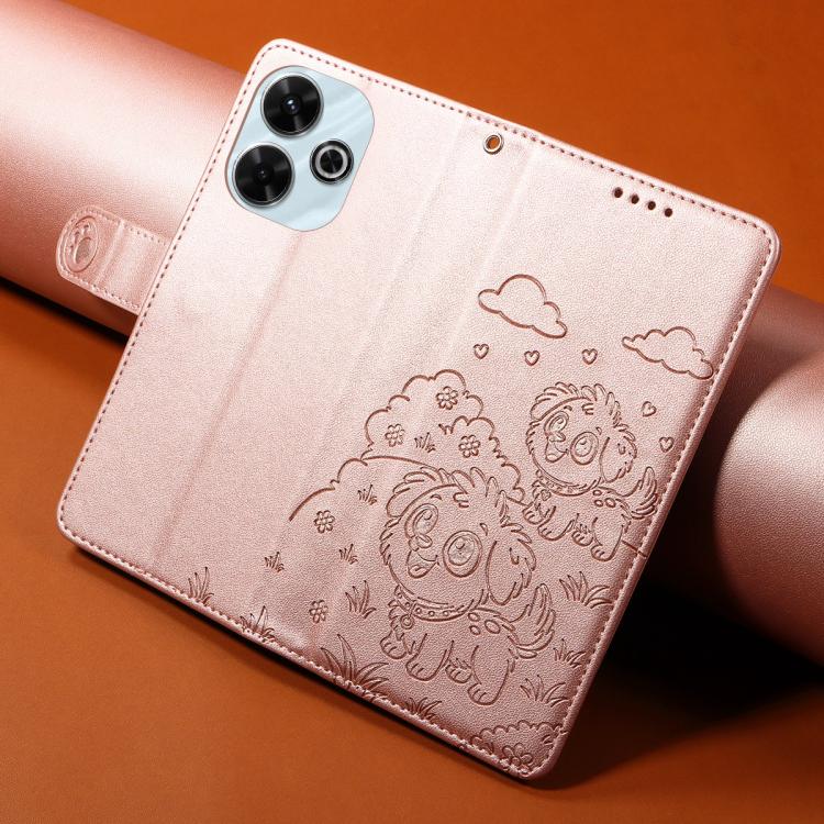 For Redmi 13 4G / Note 13R / 13X Embossed Heart Dog RFID Blocking Wallet Leather Phone Case
