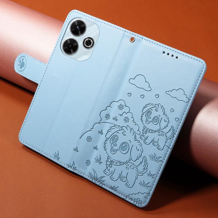 For Redmi 13 4G / Note 13R / 13X Embossed Heart Dog RFID Blocking Wallet Leather Phone Case