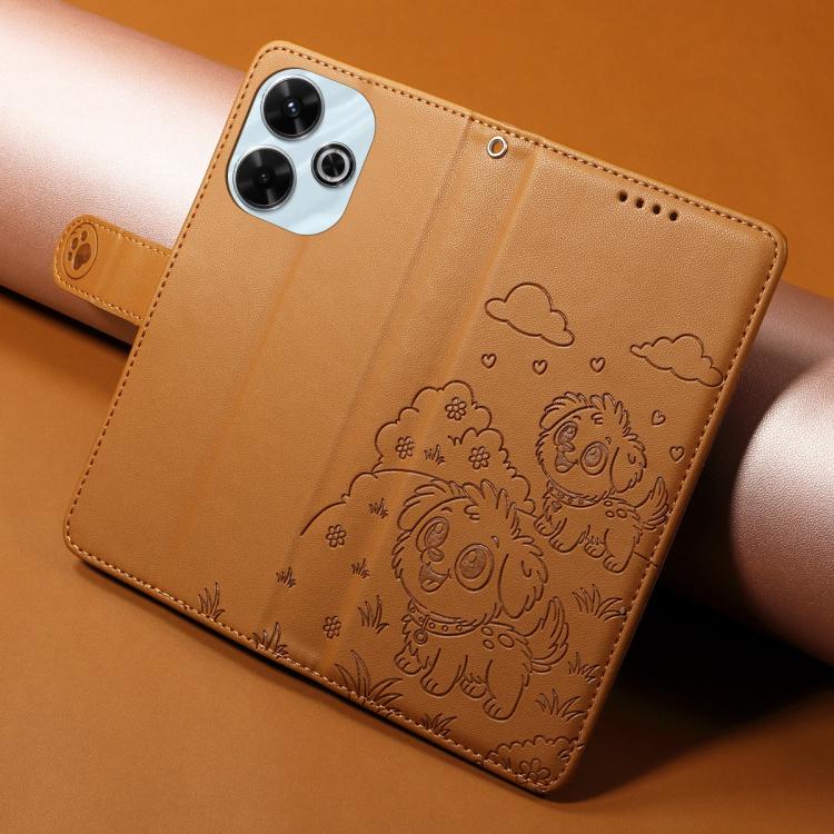 For Redmi 13 4G / Note 13R / 13X Embossed Heart Dog RFID Blocking Wallet Leather Phone Case