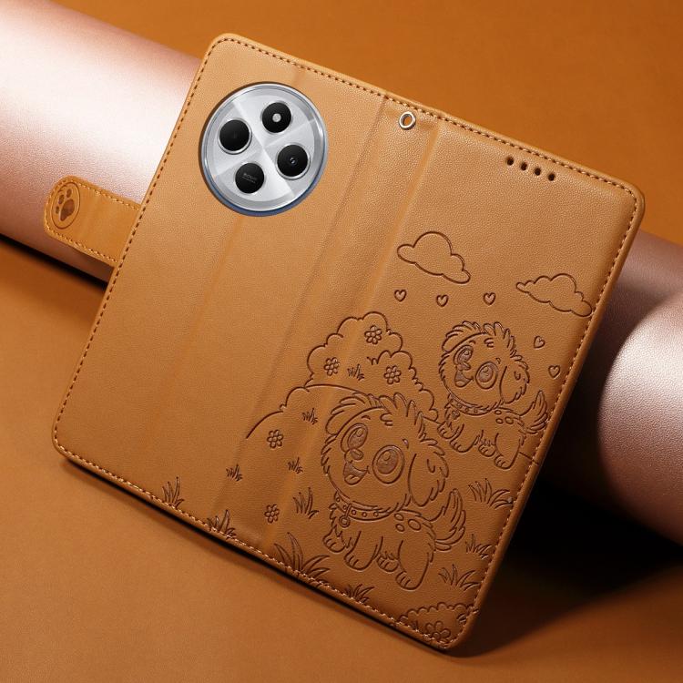 For Redmi 14C 4G / 5G / 14R / A4 Embossed Heart Dog RFID Blocking Wallet Leather Phone Case