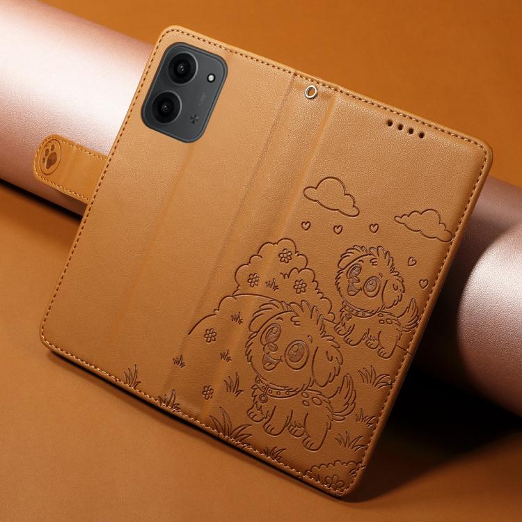 For Redmi 15C 5G / 4G EU 173mm Embossed Heart Dog RFID Blocking Wallet Leather Phone Case