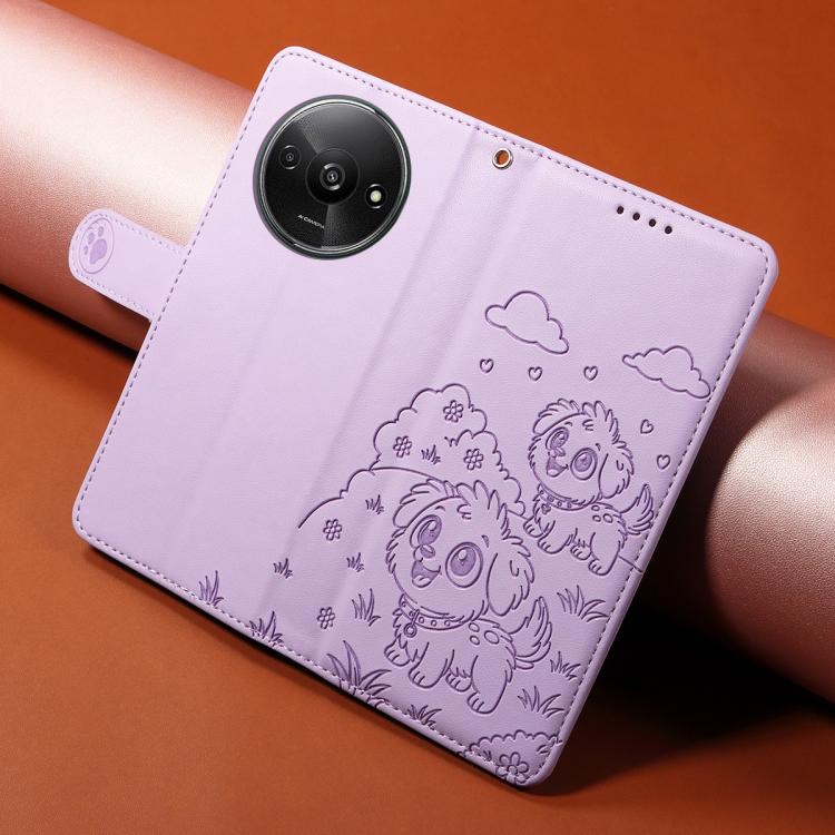 For Redmi A3 4G / A3X / Poco C61 Embossed Heart Dog RFID Blocking Wallet Leather Phone Case