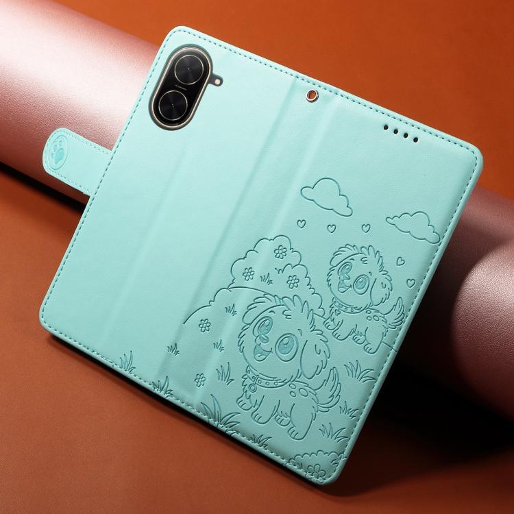 For Redmi A5 4G 171.7mm / Poco C71 Embossed Heart Dog RFID Blocking Wallet Leather Phone Case