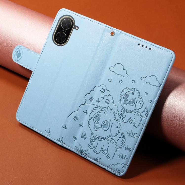 For Redmi A5 4G 171.7mm / Poco C71 Embossed Heart Dog RFID Blocking Wallet Leather Phone Case