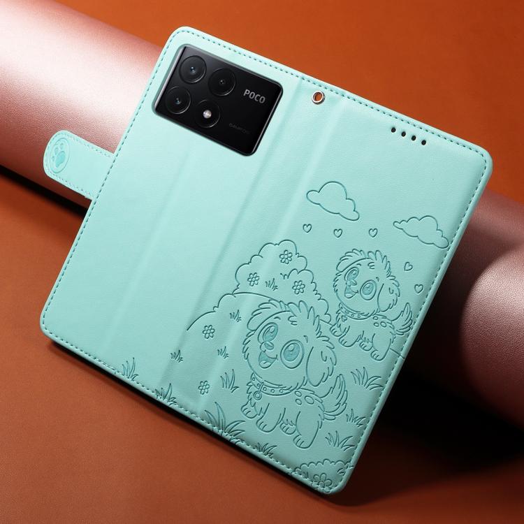 For Redmi K70E 5G / Poco X6 Pro Embossed Heart Dog RFID Blocking Wallet Leather Phone Case