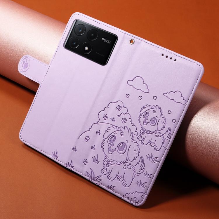 For Redmi K70E 5G / Poco X6 Pro Embossed Heart Dog RFID Blocking Wallet Leather Phone Case