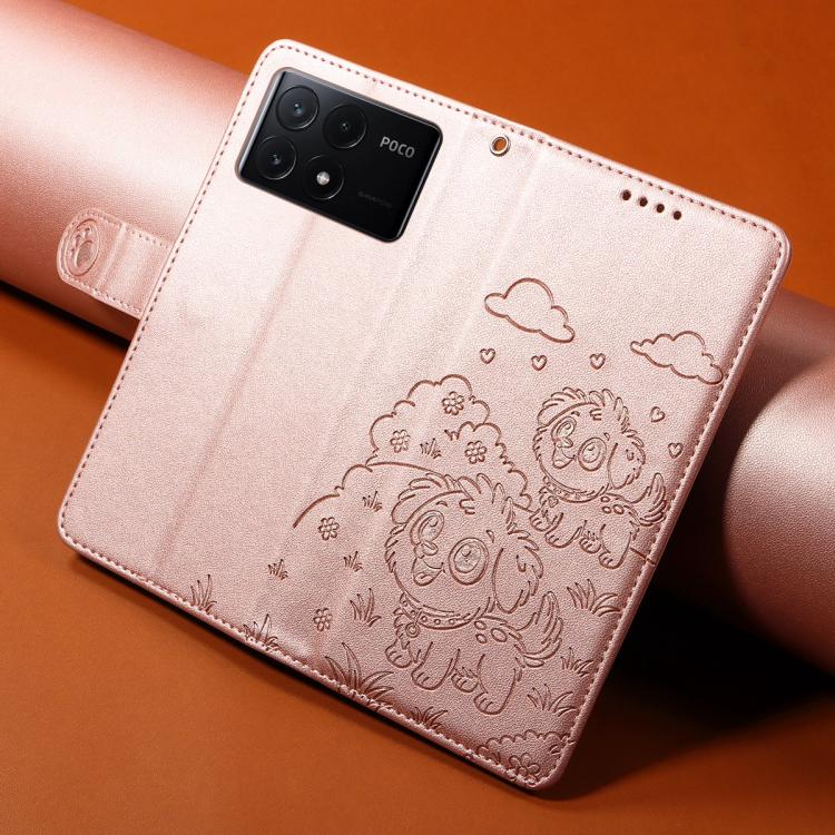 For Redmi K70E 5G / Poco X6 Pro Embossed Heart Dog RFID Blocking Wallet Leather Phone Case