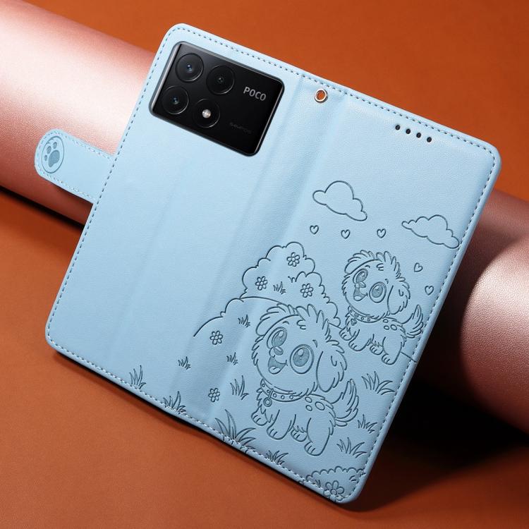 For Redmi K70E 5G / Poco X6 Pro Embossed Heart Dog RFID Blocking Wallet Leather Phone Case