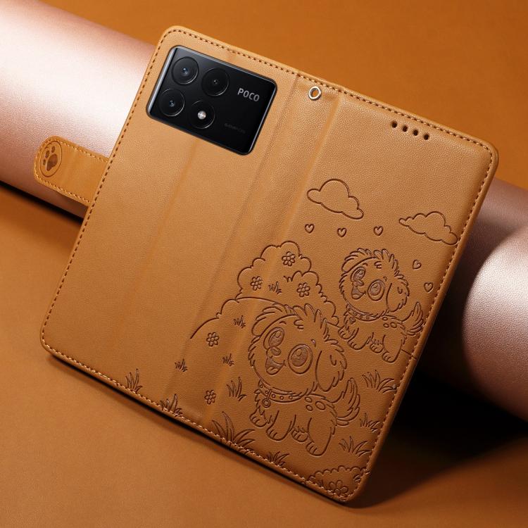 For Redmi K70E 5G / Poco X6 Pro Embossed Heart Dog RFID Blocking Wallet Leather Phone Case