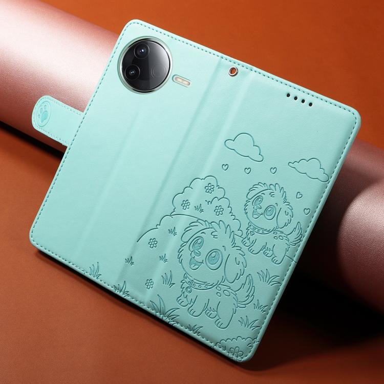 For Redmi K80 / Poco F7 Pro Embossed Heart Dog RFID Blocking Wallet Leather Phone Case