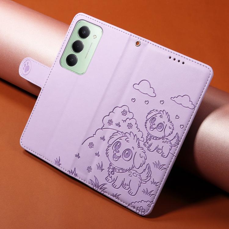 For Redmi 15 5G Global / 15 4G SEA 169.5mm Embossed Heart Dog RFID Blocking Wallet Leather Phone Case