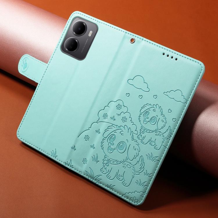 For Redmi 15a Global Embossed Heart Dog RFID Blocking Wallet Leather Phone Case