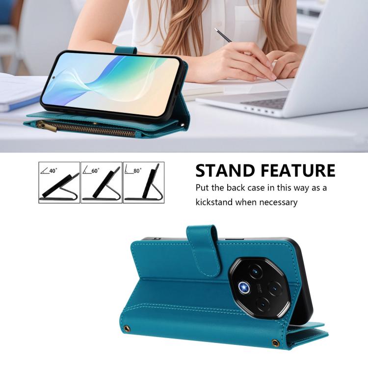 For UMIDIGI G100 Pro Magnetic Closure 9 Card Slots Zipper Leather Case with Hand Strap