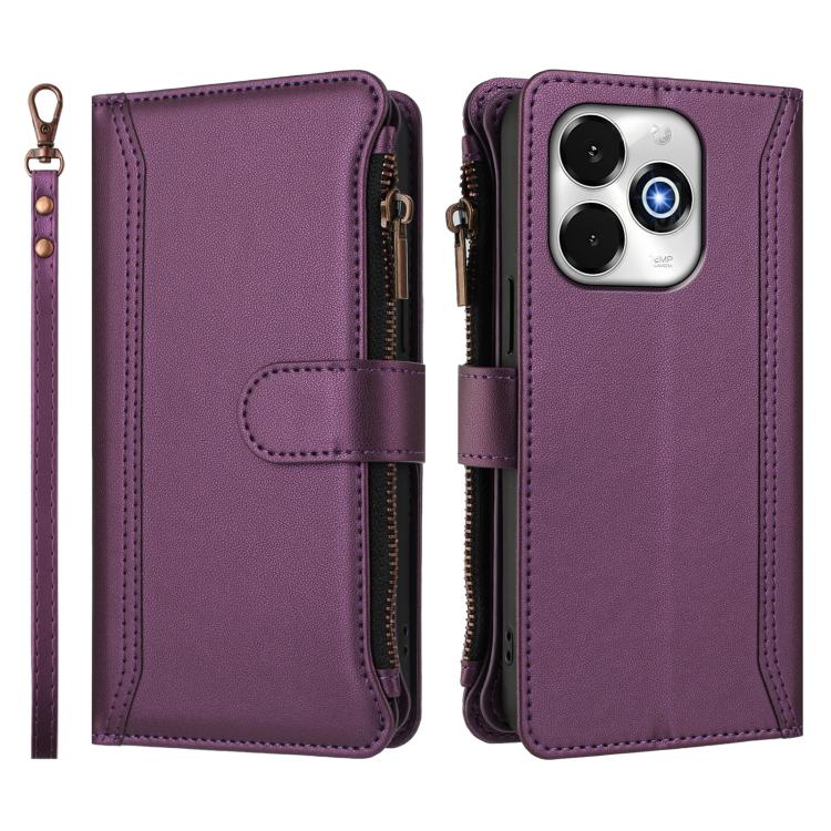 For UMIDIGI G100X 5G / 4G Magnetic Closure 9 Card Slots Zipper Leather Case with Hand Strap