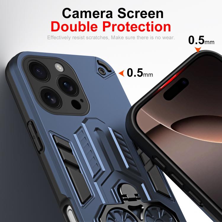 For iPhone 16 Pro Max Double-Ring Holder PC Hybrid TPU Phone Case