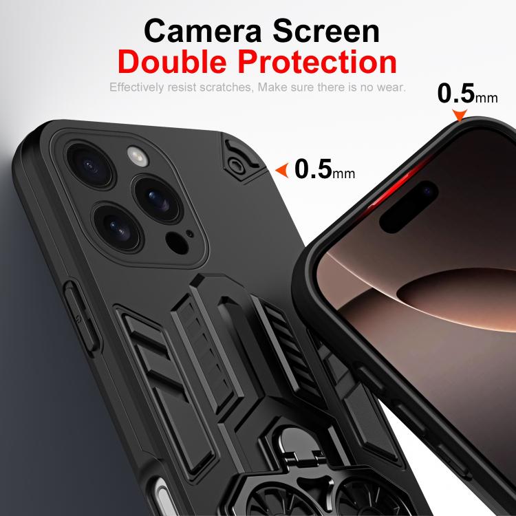 For iPhone 16 Pro Max Double-Ring Holder PC Hybrid TPU Phone Case