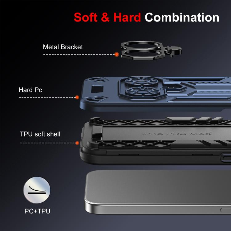 For iPhone 16 Pro Double-Ring Holder PC Hybrid TPU Phone Case
