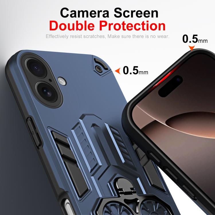 For iPhone 16 Plus Double-Ring Holder PC Hybrid TPU Phone Case