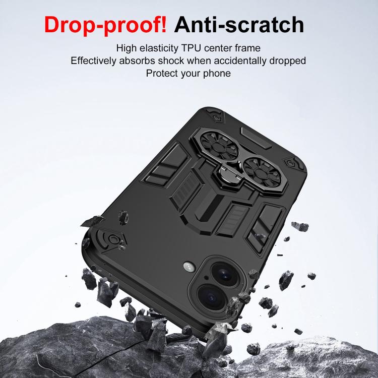 For iPhone 16 Plus Double-Ring Holder PC Hybrid TPU Phone Case